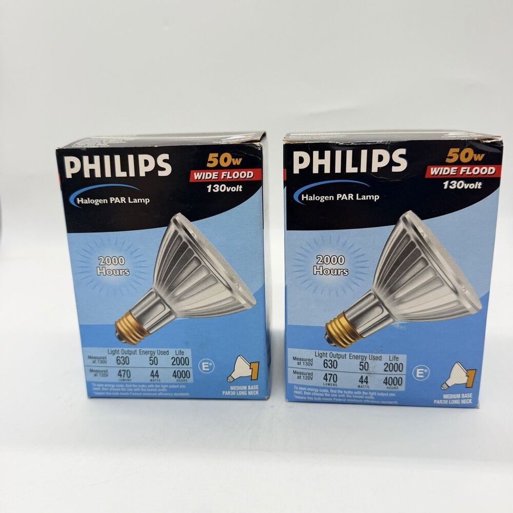 2 Philips 813876 50PAR30LWFL40 Halogen PAR30 Wide Flood Bulbs 50W 130V